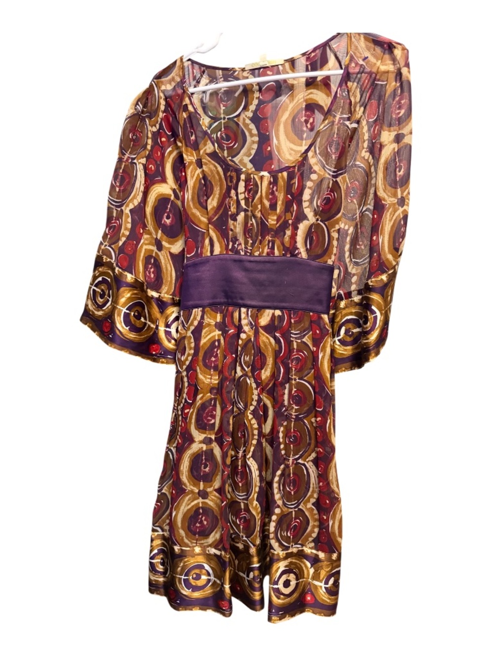 Women’s Purple Printed Midi Dress with Waistband